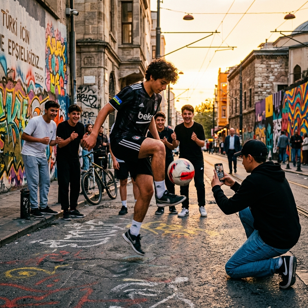 Gençler sokakta futbol challenge çekiyor